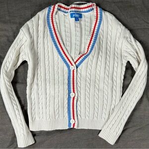 Prince Women's White, Red, and Blue Cardigan